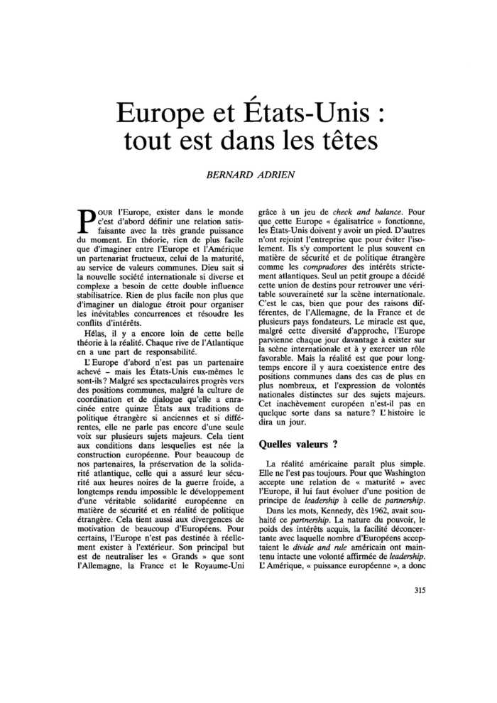 Europe et États-Unis : tout est dans les têtes
 – page 1