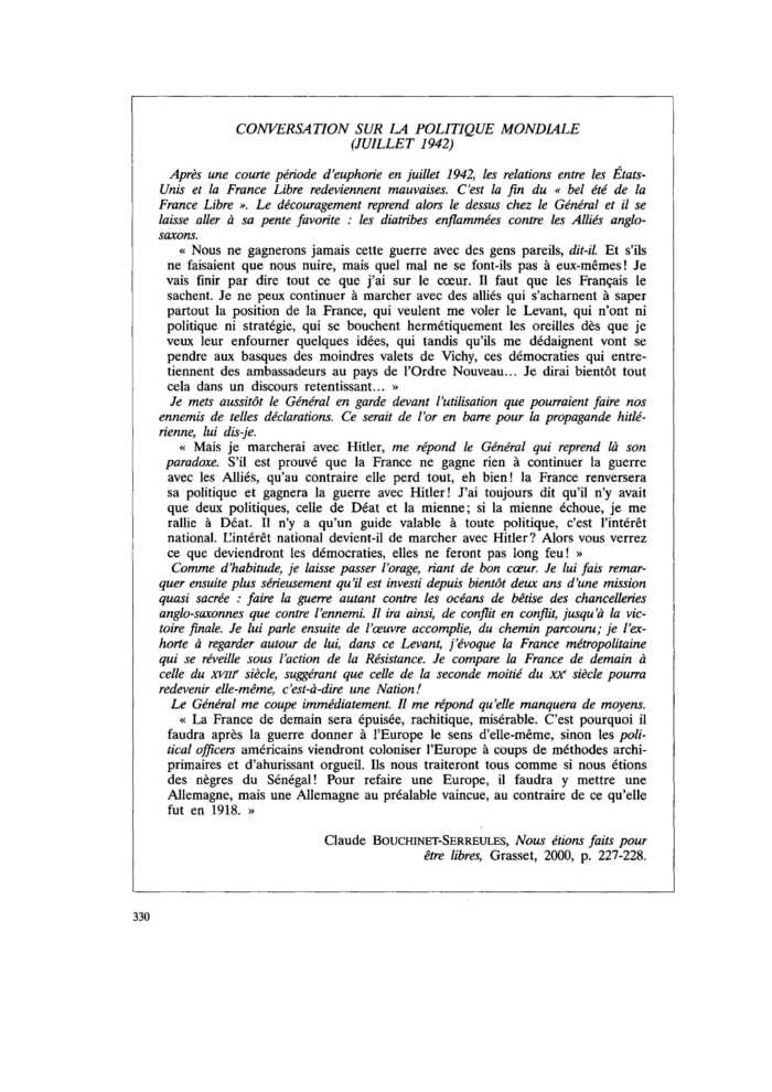 CONVERSATION SUR LA POLITIQUE MONDIALE (JUILLET 1942)
 – page 1