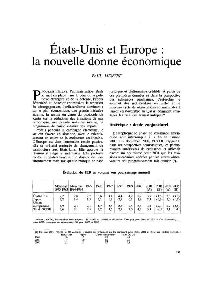 États-Unis et Europe : la nouvelle donne économique
 – page 1