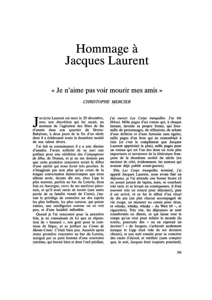 Hommage à Jacques Laurent
 – page 1