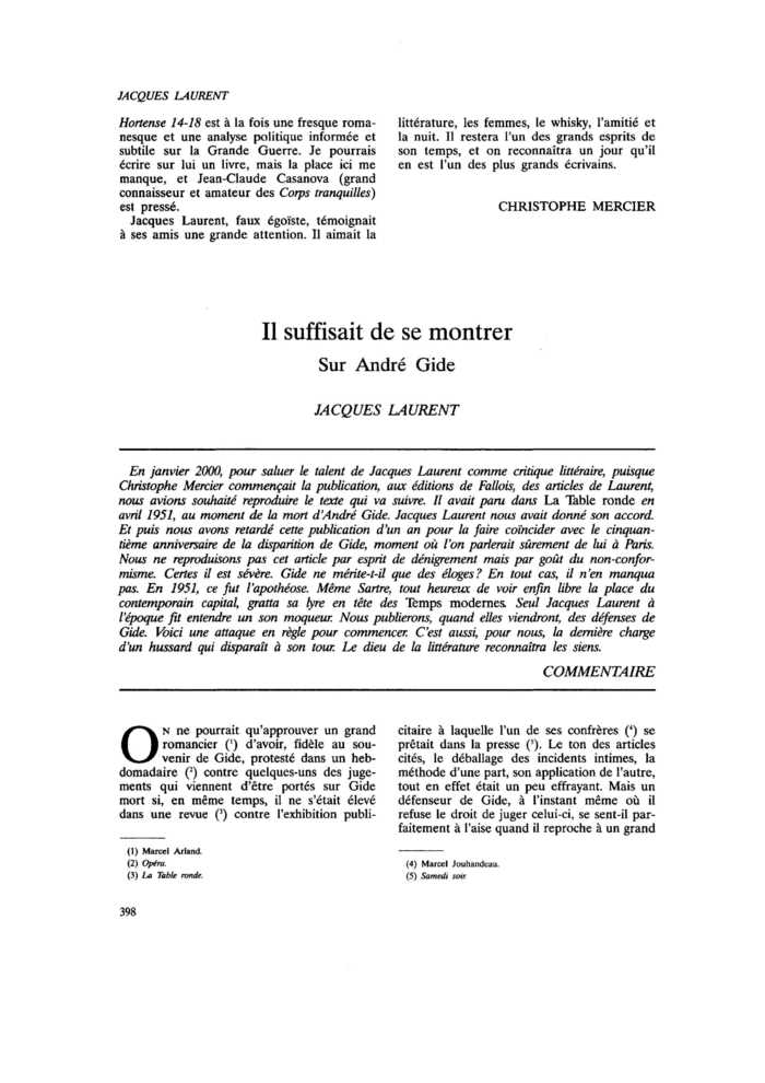 Il suffisait de se montrer. Sur André Gide
 – page 1