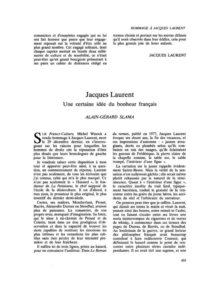 Jacques Laurent. Une certaine idée du bonheur français
 – page 1
