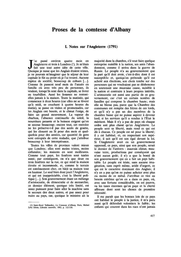 I. Notes sur l’Angleterre (1791)
 – page 1
