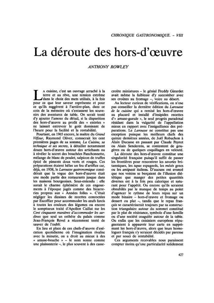La déroute des hors-d’œuvre
 – page 1