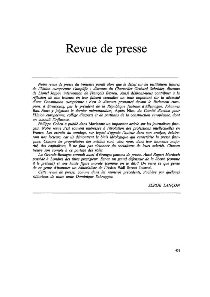 Revue de presse
 – page 1