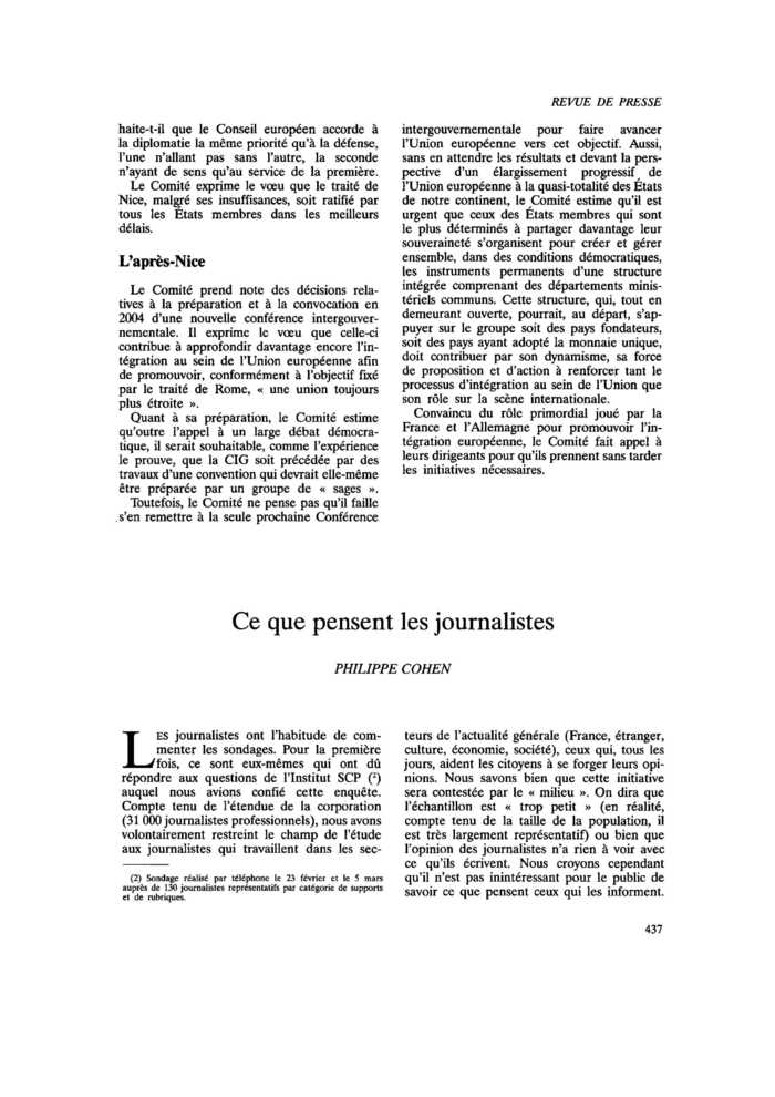 Ce que pensent les journalistes
 – page 1
