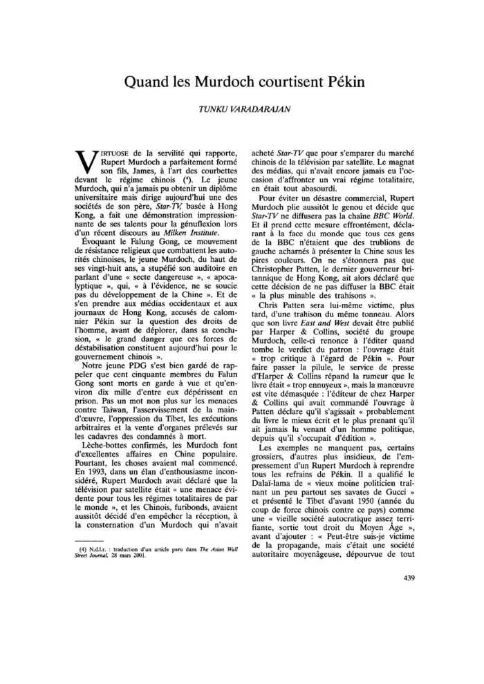 Quand les Murdoch courtisent Pékin
 – page 1