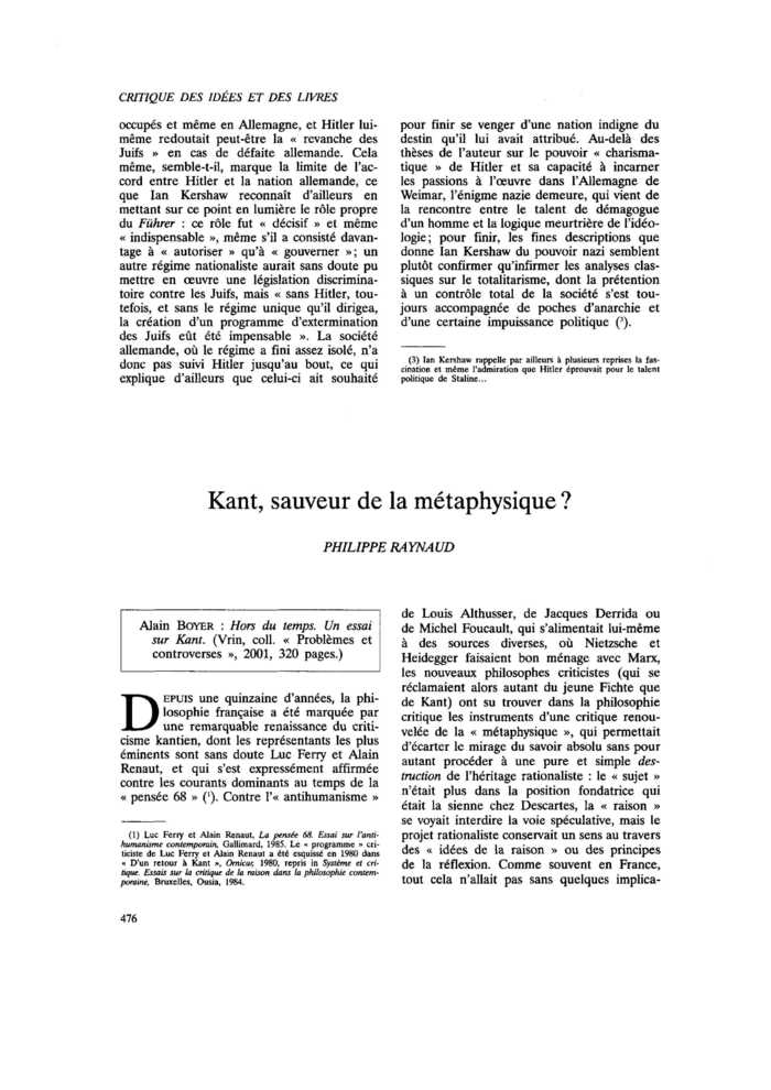 Kant, sauveur de la métaphysique ?
 – page 1
