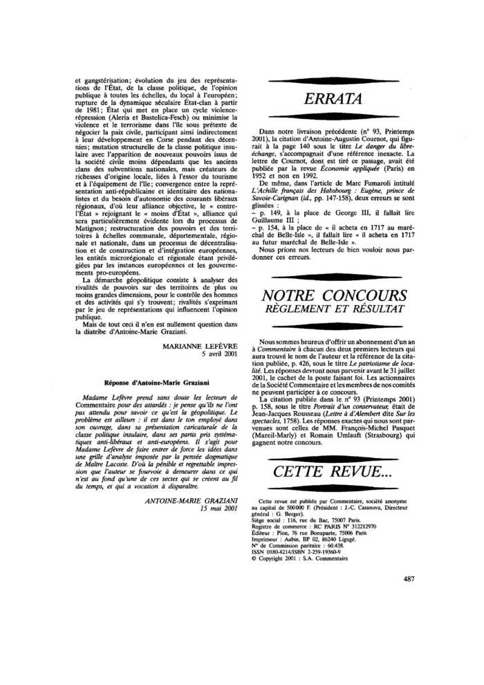Réponse d’Antoine-Marie Graziani
 – page 1