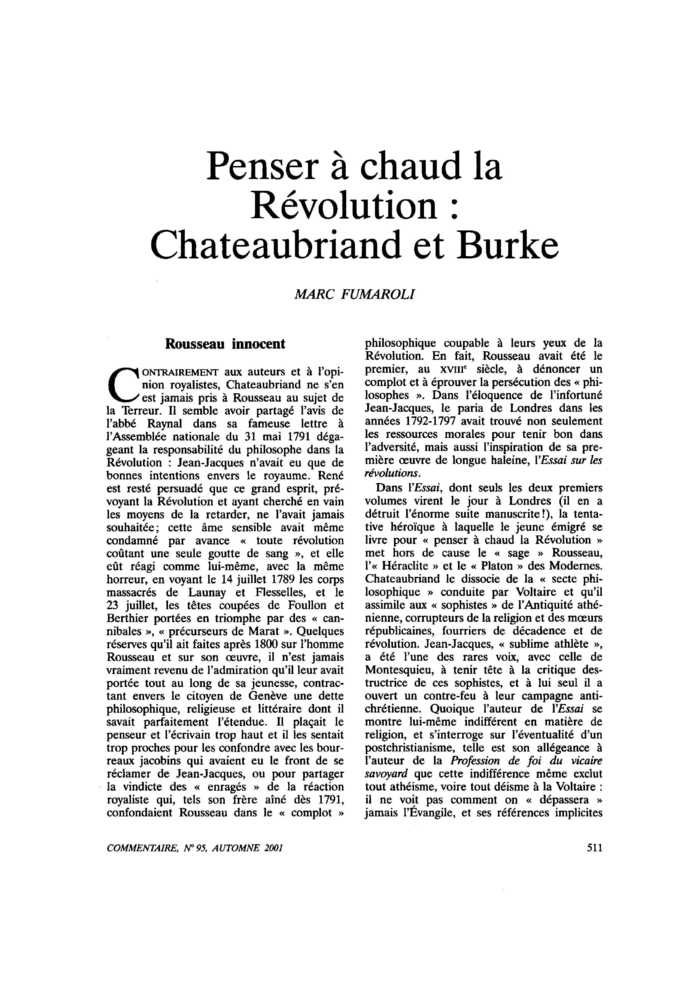 Penser à chaud la Révolution : Chateaubriand et Burke
 – page 1