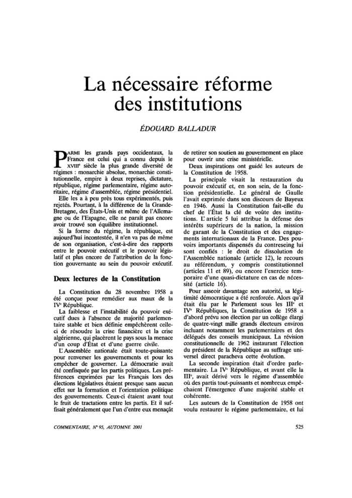 La nécessaire réforme des institutions
 – page 1