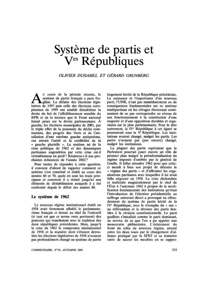 Système de partis et Ves Républiques
 – page 1