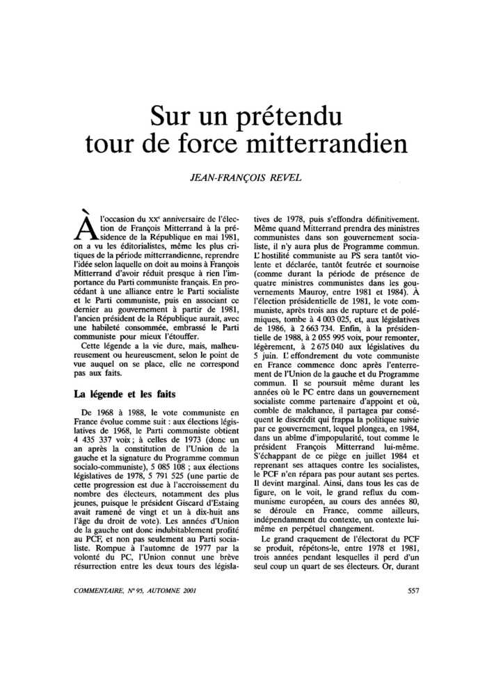 Sur un prétendu tour de force mitterrandien
 – page 1