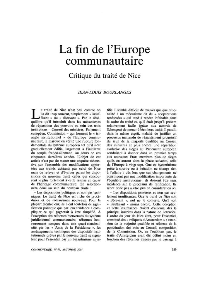 La fin de l’Europe communautaire. Critique du traité de Nice
 – page 1