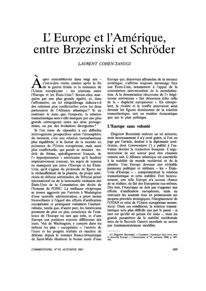 L’Europe et l’Amérique, entre Brzezinski et Schröder
 – page 1
