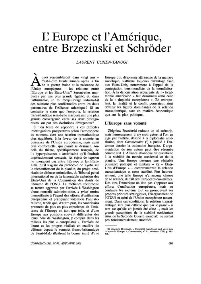 L’Europe et l’Amérique, entre Brzezinski et Schröder
 – page 1