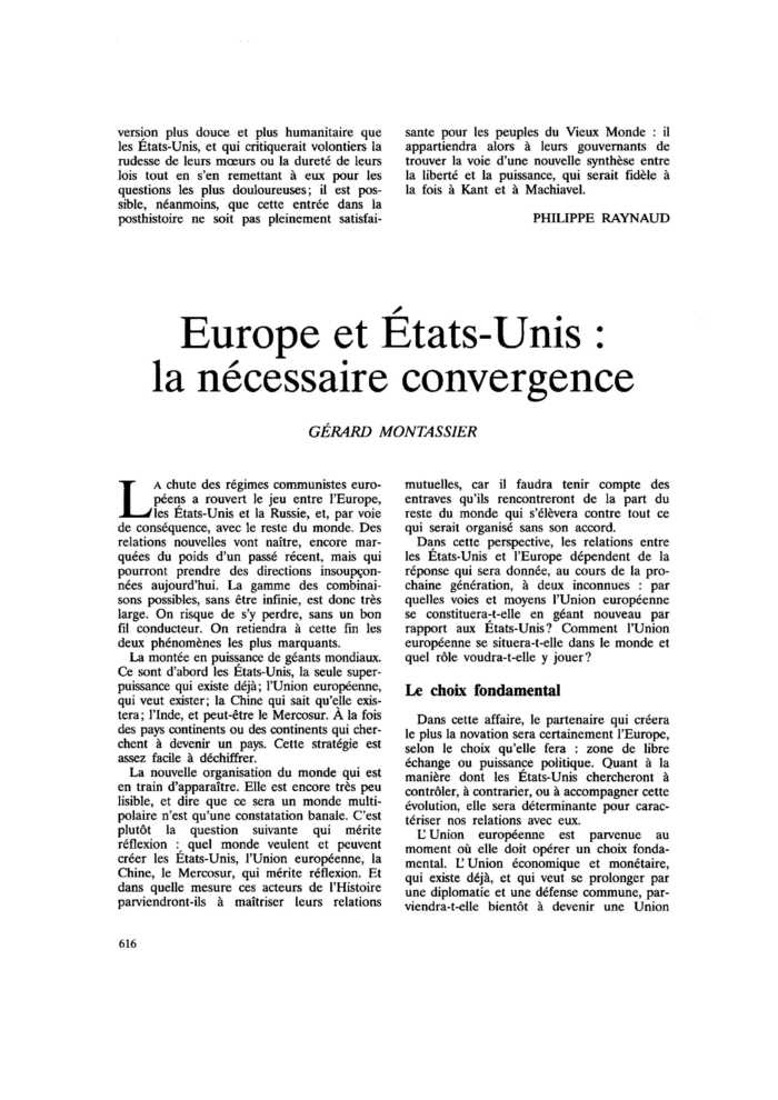 Europe et États-Unis : la nécessaire convergence
 – page 1