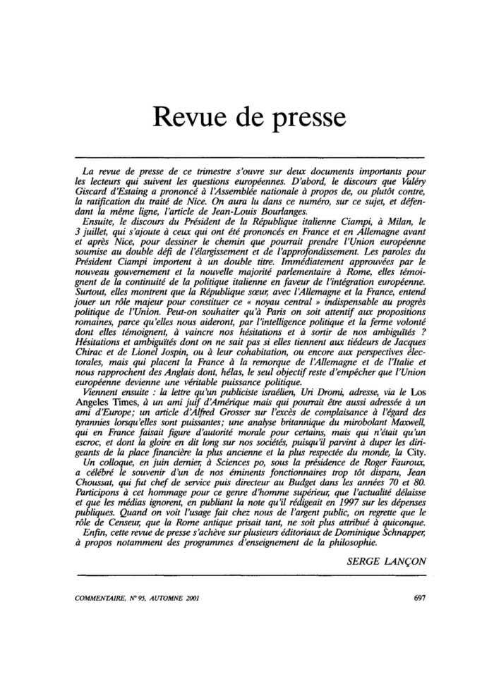 Revue de presse
 – page 1