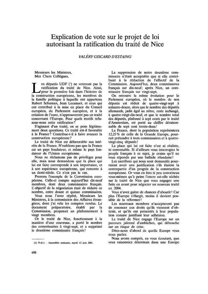 Explication de vote sur le projet de loi autorisant la ratification du traité de Nice
 – page 1