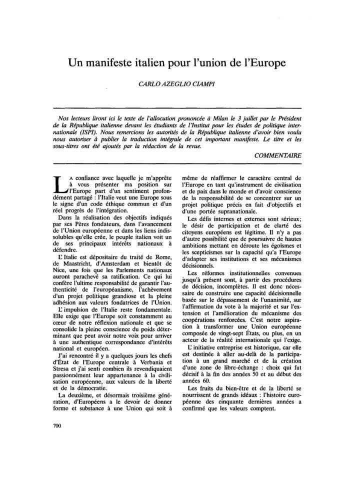 Un manifeste italien pour l’union de l’Europe
 – page 1