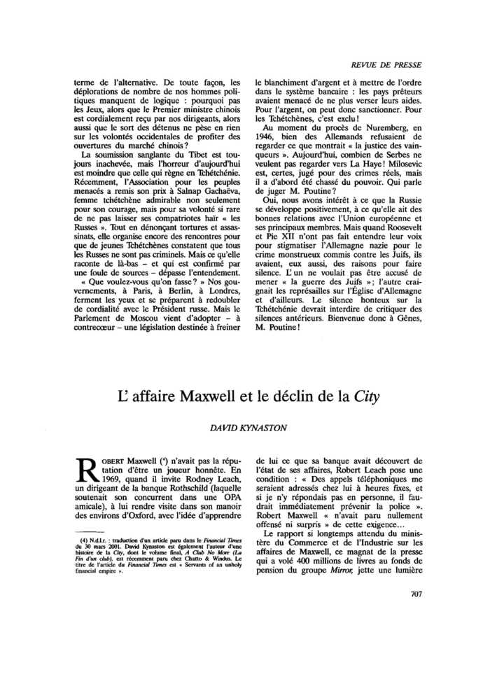L’affaire Maxwell et le déclin de la City
 – page 1