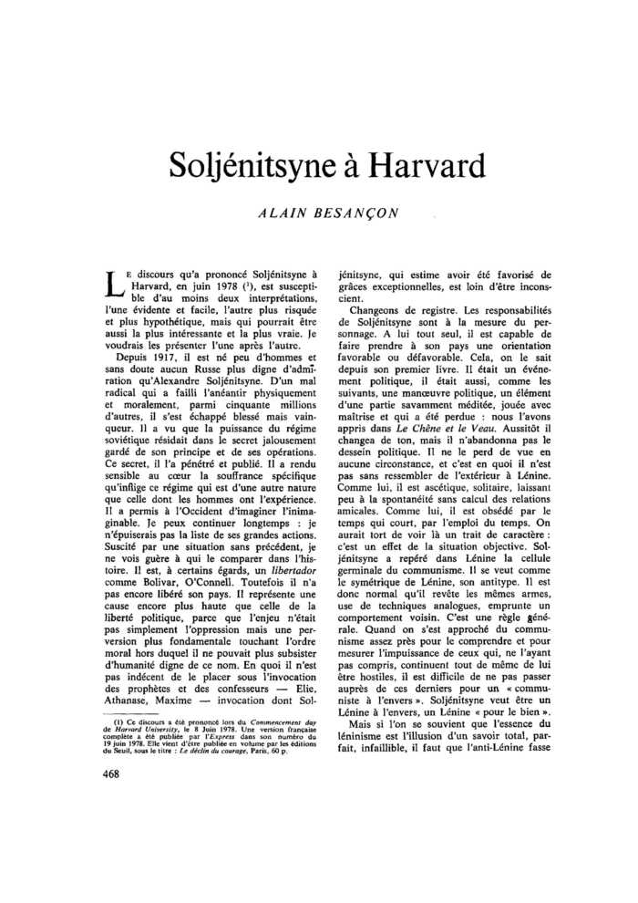 Soljénitsyne à Harvard
 – page 1