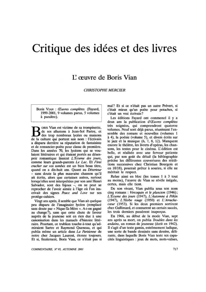 L’œuvre de Boris Vian
 – page 1