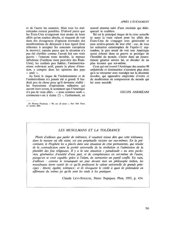 LES MUSULMANS ET LA TOLÉRANCE
 – page 1