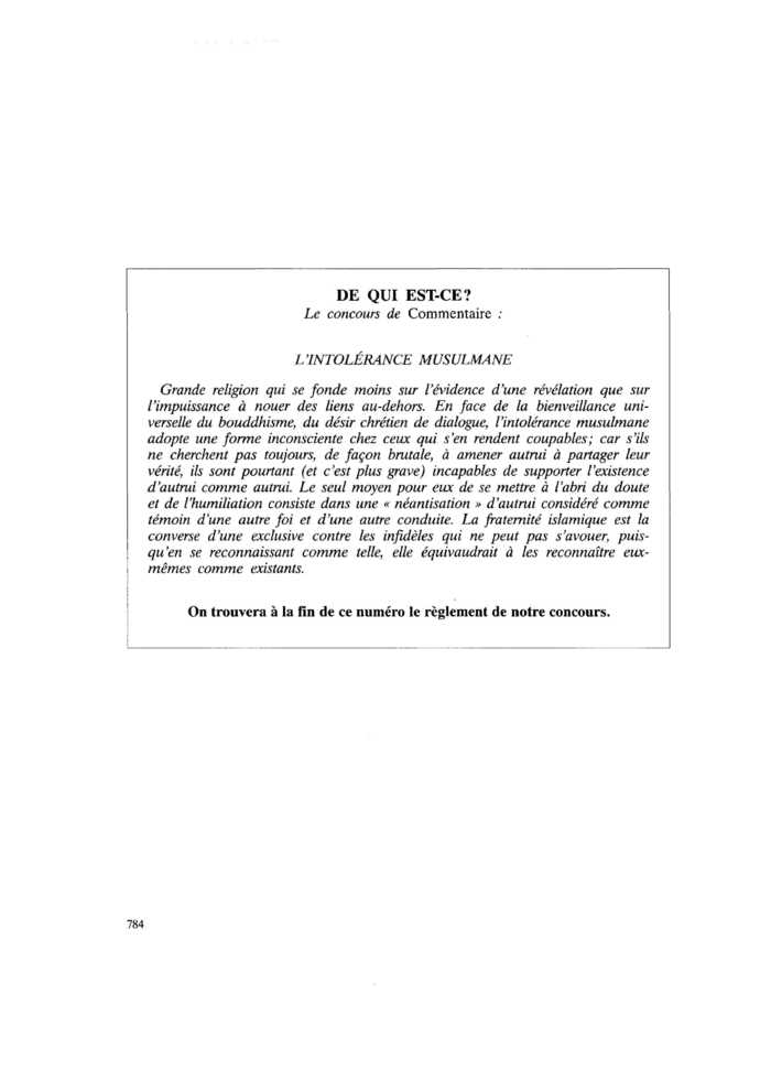 L’INTOLÉRANCE MUSULMANE
 – page 1