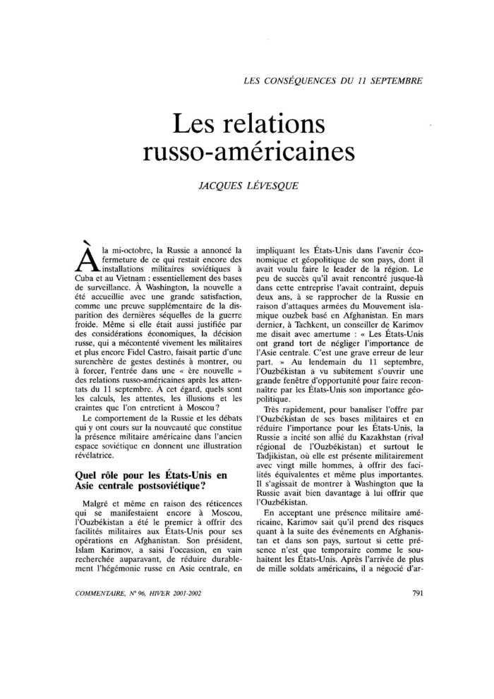 Les relations russo-américaines
 – page 1