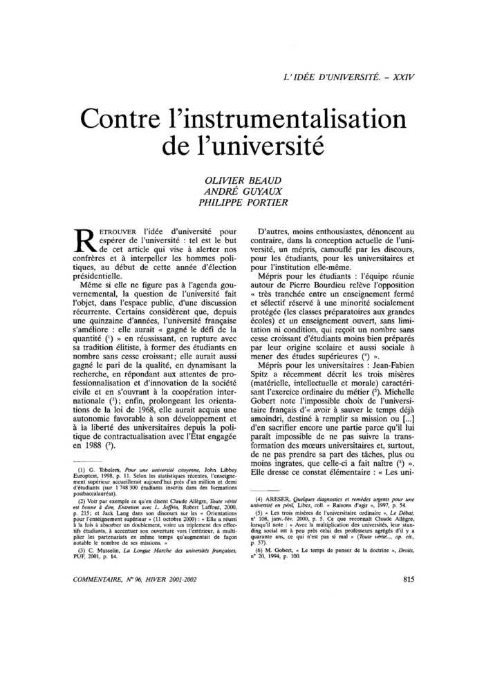 Contre l’instrumentalisation de l’Université
 – page 1