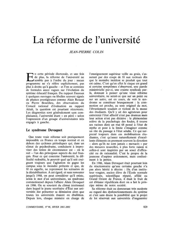 La réforme de l’Université
 – page 1