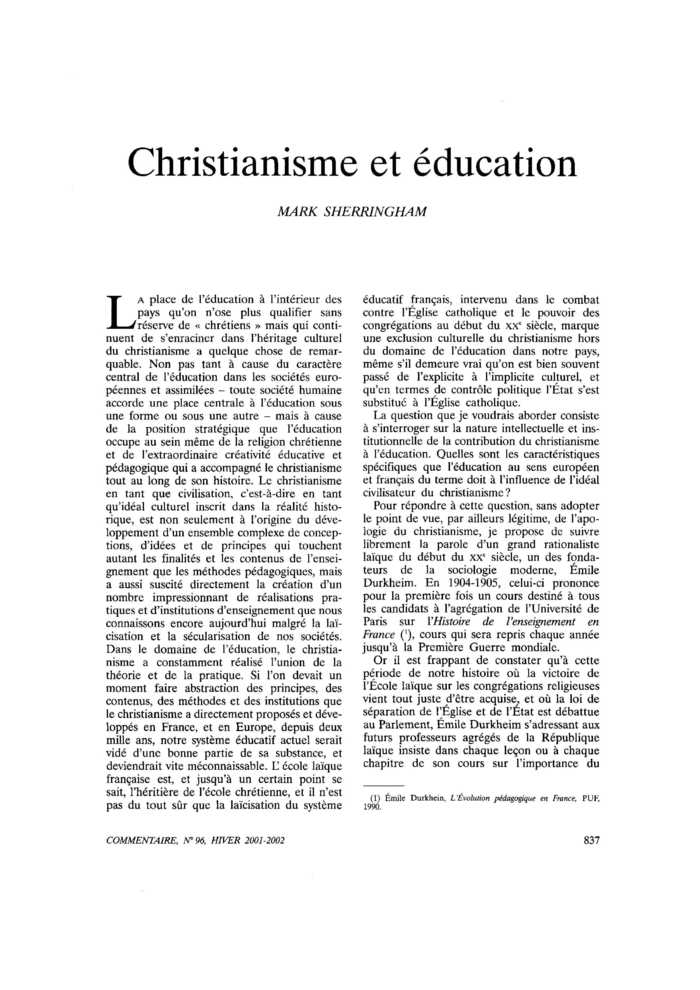 Christianisme et éducation
 – page 1