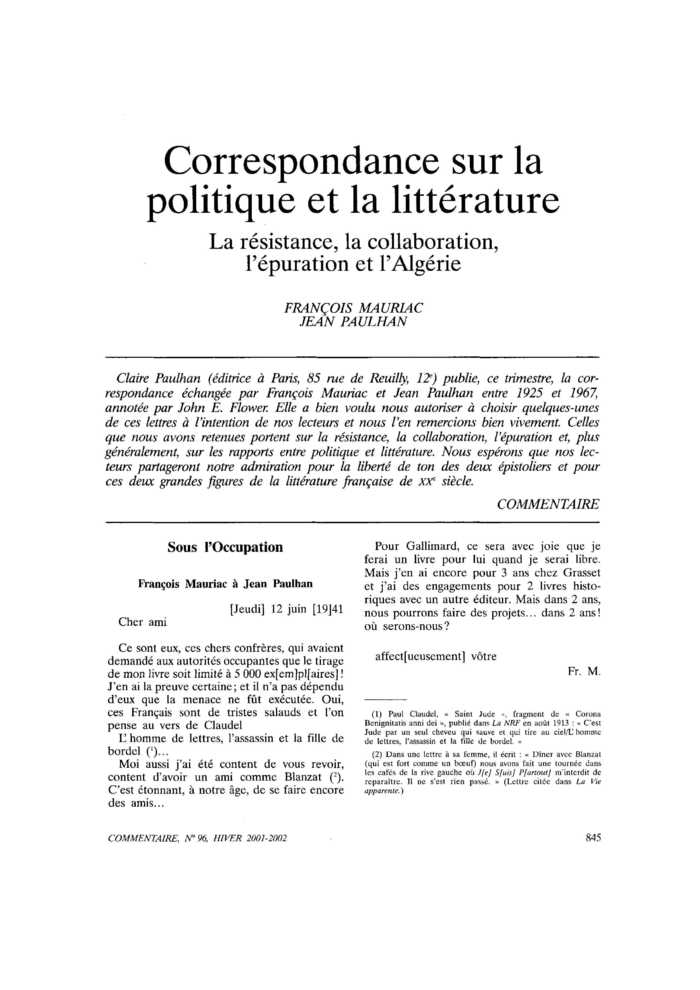Correspondance sur la politique et la littérature
 – page 1