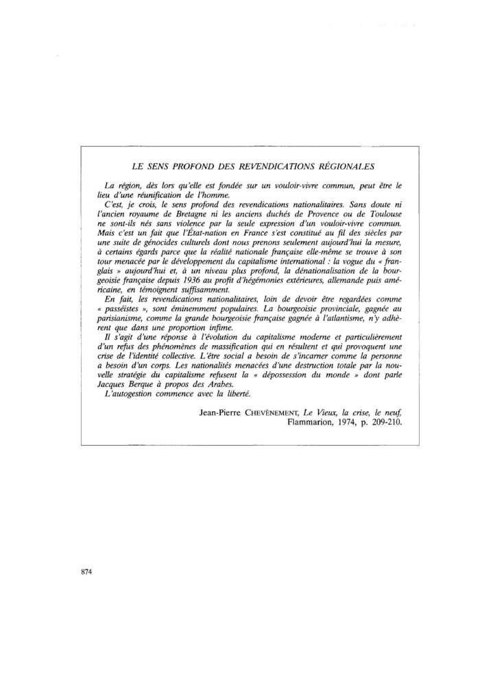 LE SENS PROFOND DES REVENDICATIONS RÉGIONALES
 – page 1