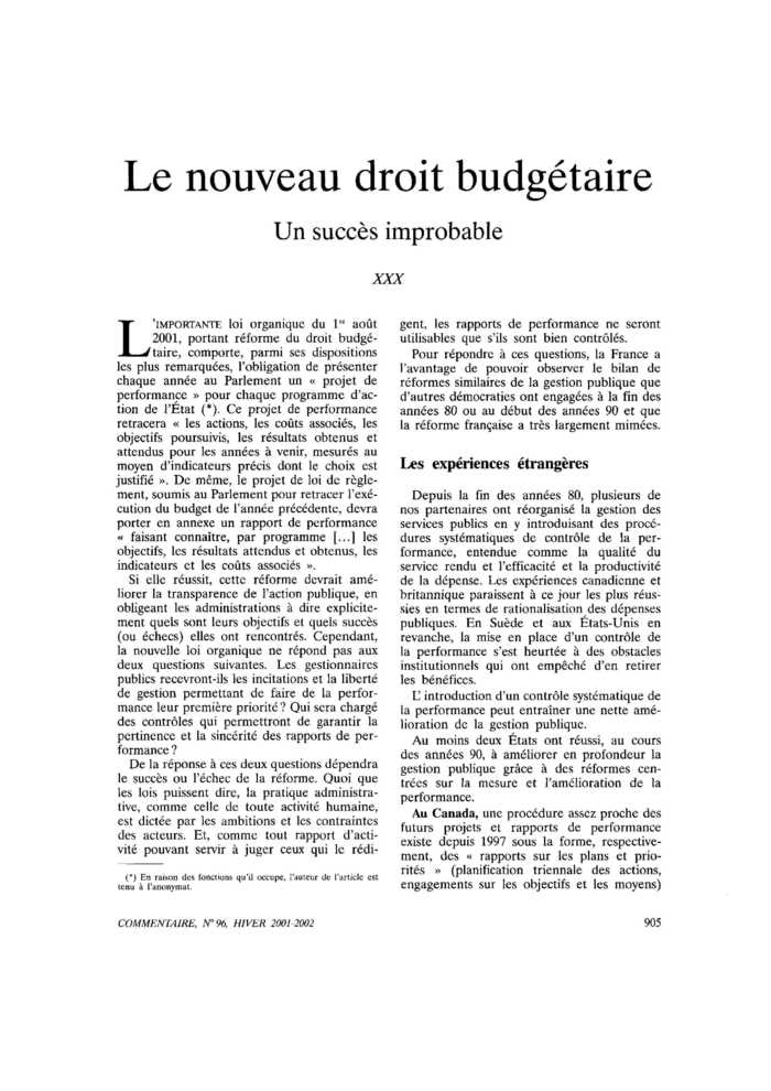 Le nouveau droit budgétaire. Un succès improbable
 – page 1