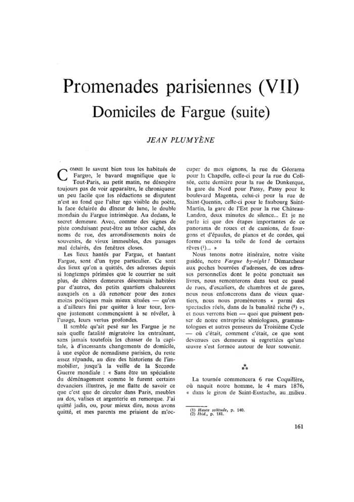 Promenades parisiennes (VII). Domiciles de Fargue (suite)
 – page 1