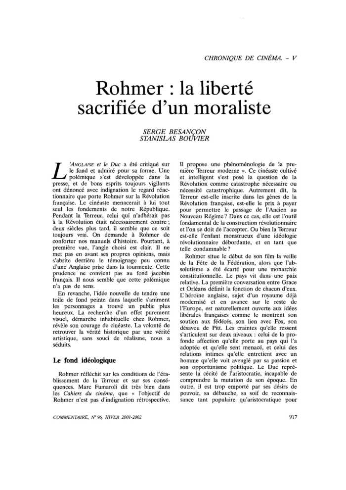 Rohmer : la liberté sacrifiée d’un moraliste
 – page 1
