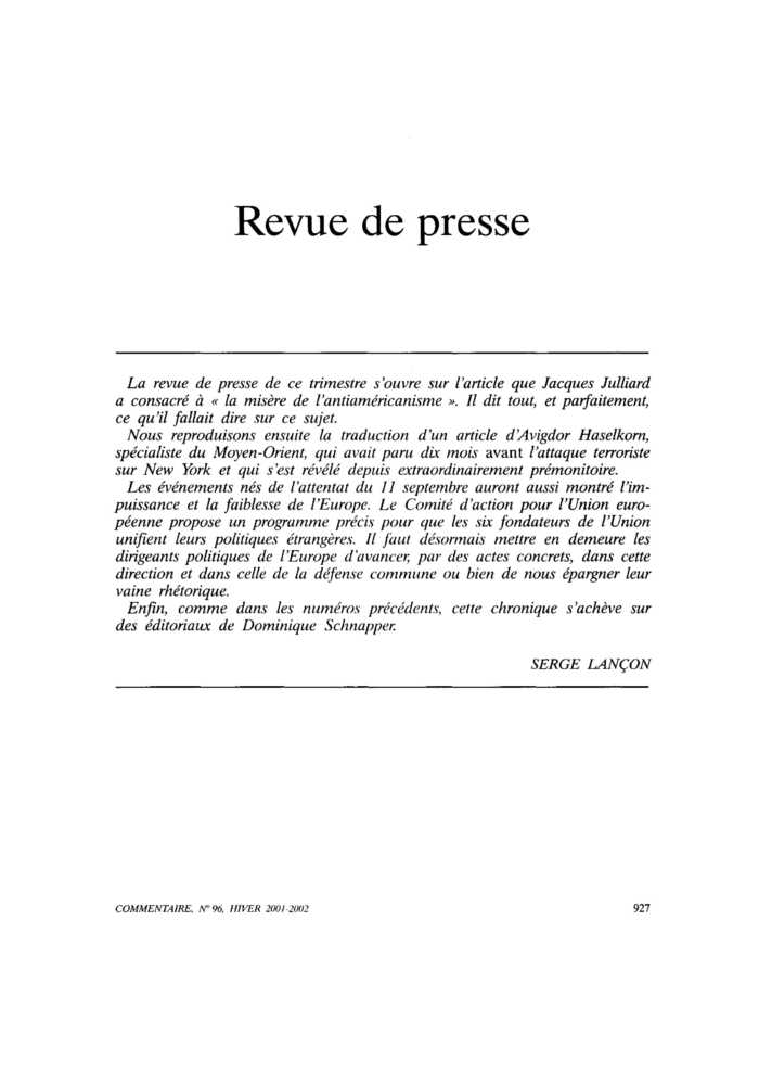 Revue de presse
 – page 1
