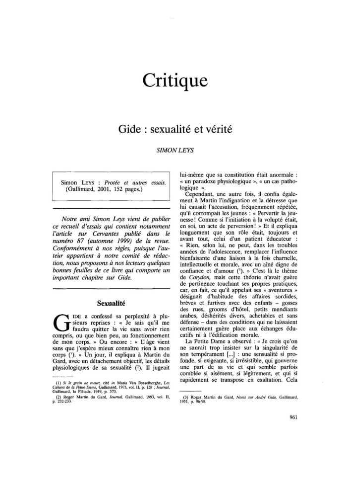 Gide : sexualité et vérité
 – page 1