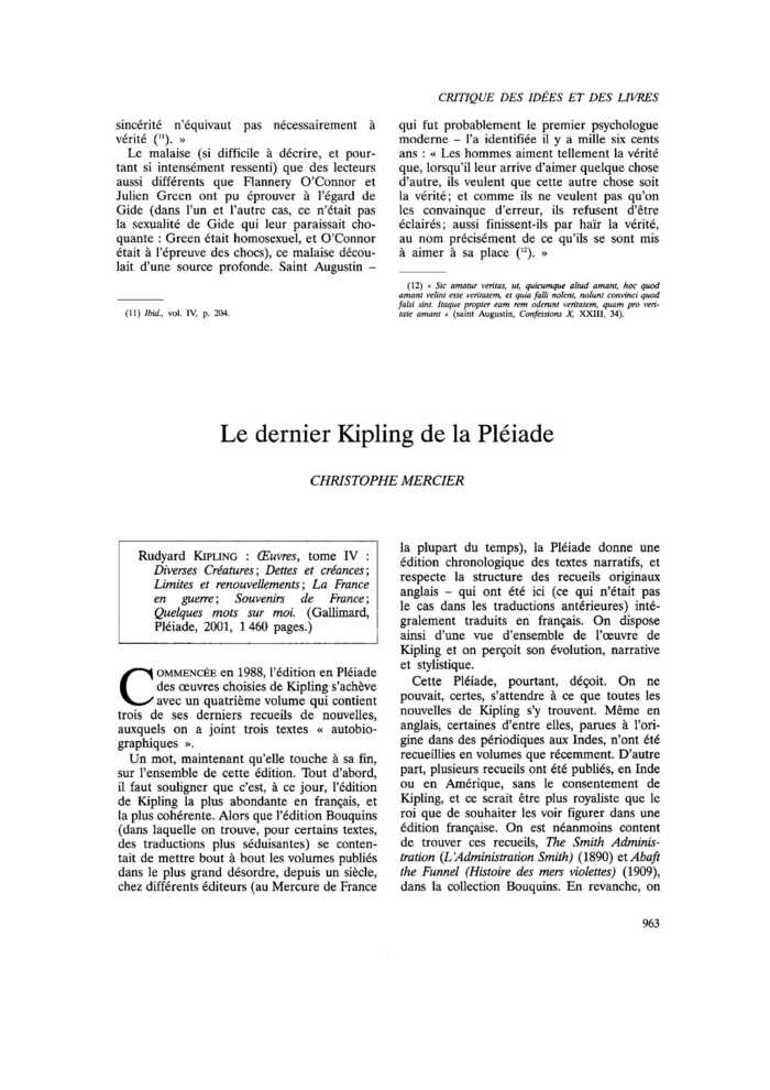 Le dernier Kipling de la Pléiade
 – page 1
