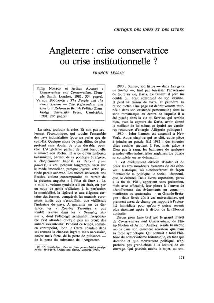 Angleterre : crise conservatrice ou crise institutionnelle ?
 – page 1