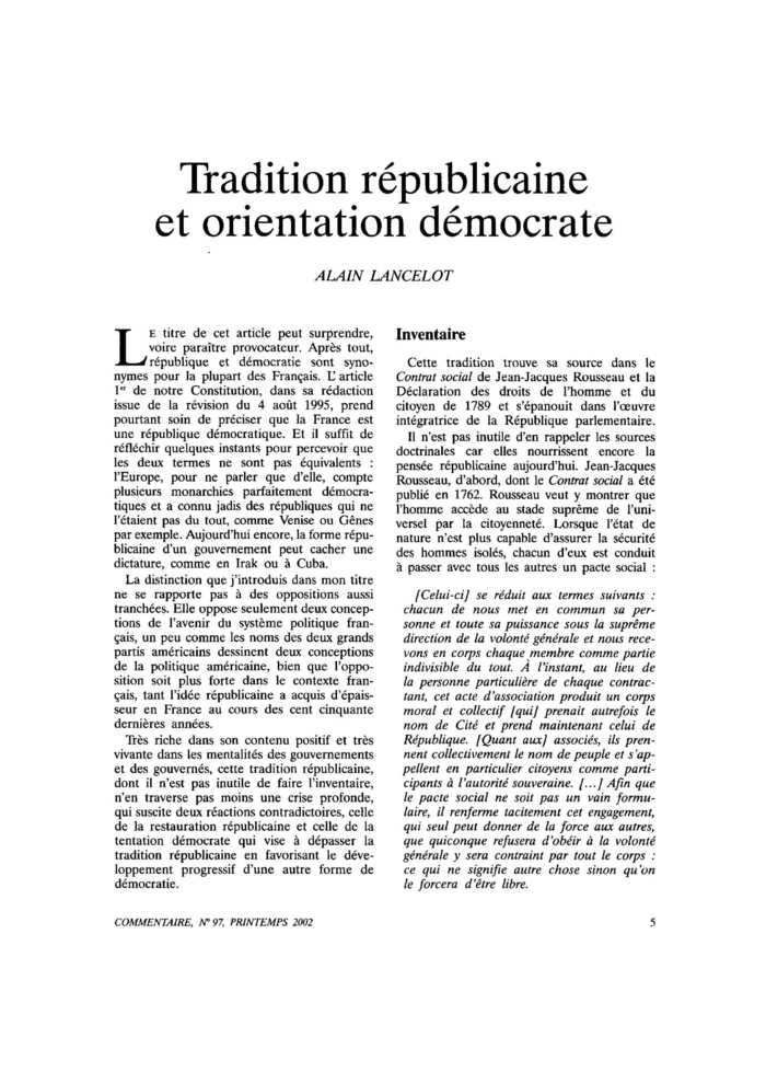 Tradition républicaine et orientation démocrate
 – page 1