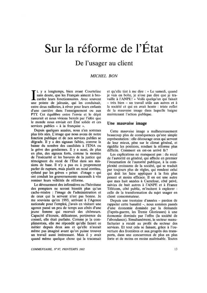 Sur la réforme de l’État. De l’usager au client
 – page 1