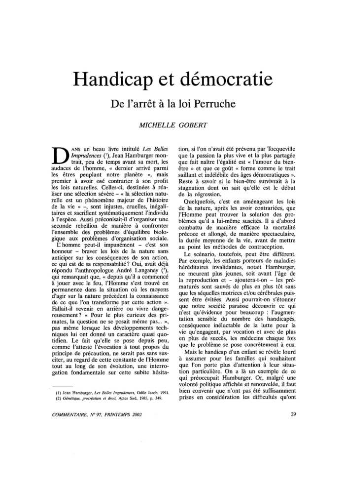 Handicap et démocratie. De l’arrêt à la loi Perruche
 – page 1