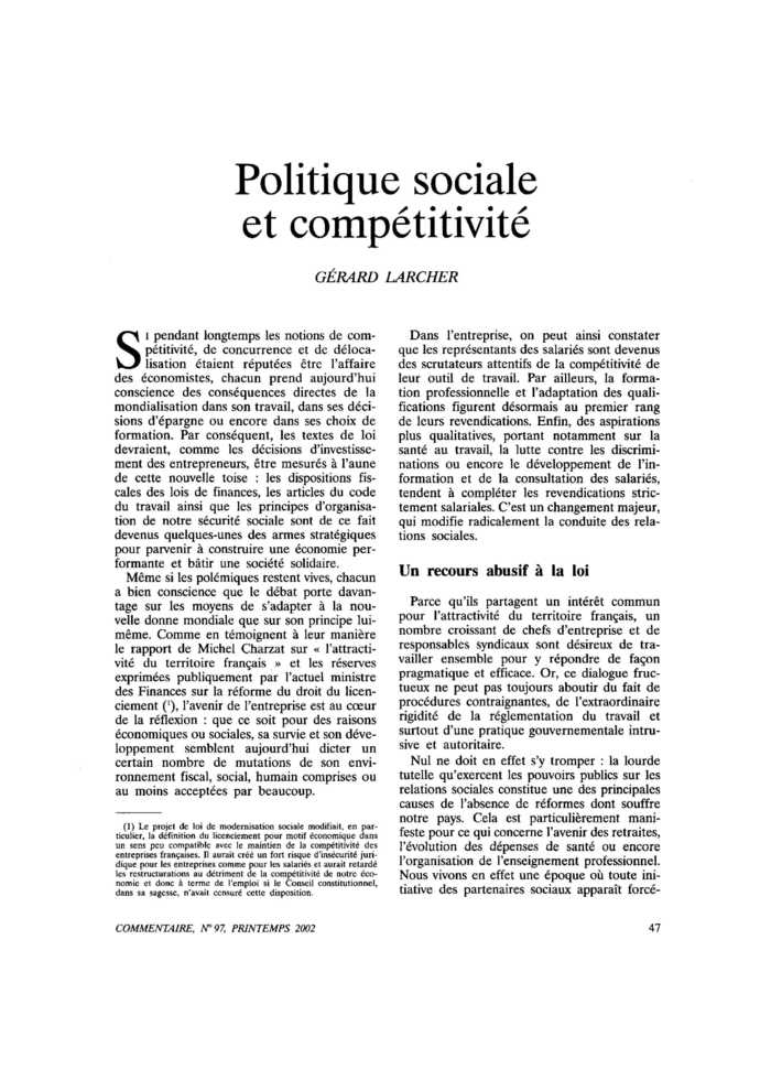Politique sociale et compétitivité
 – page 1