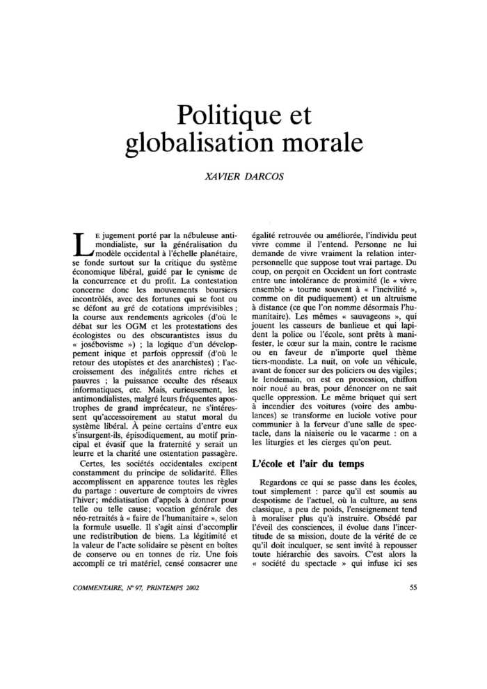 Politique et globalisation morale
 – page 1