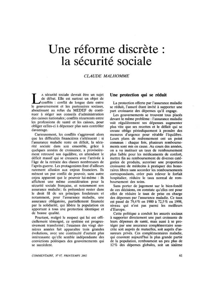 Une réforme discrète : la sécurité sociale
 – page 1