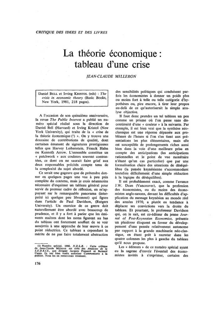 La théorie économique : tableau d’une crise
 – page 1