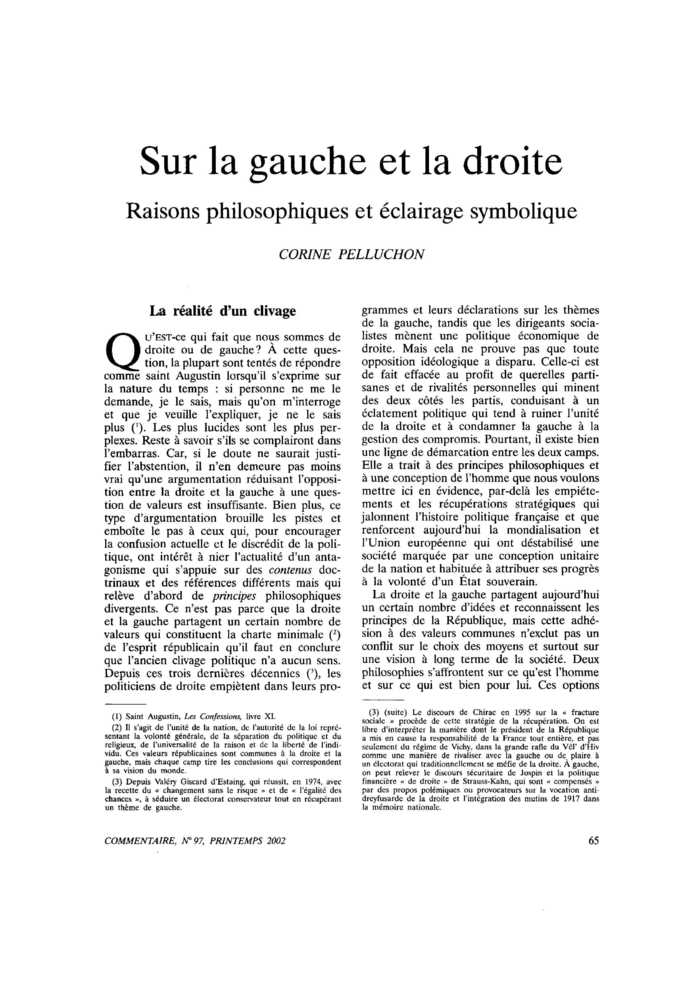 Sur la gauche et la droite. Raisons philosophiques et éclairage symbolique
 – page 1